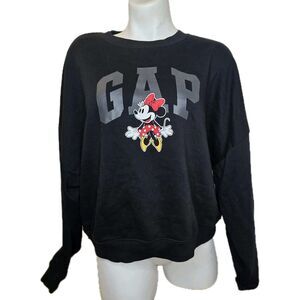 Gap X Disney Women's L Black Minnie Mouse Cropped Oversized Crewneck Sweatshirt